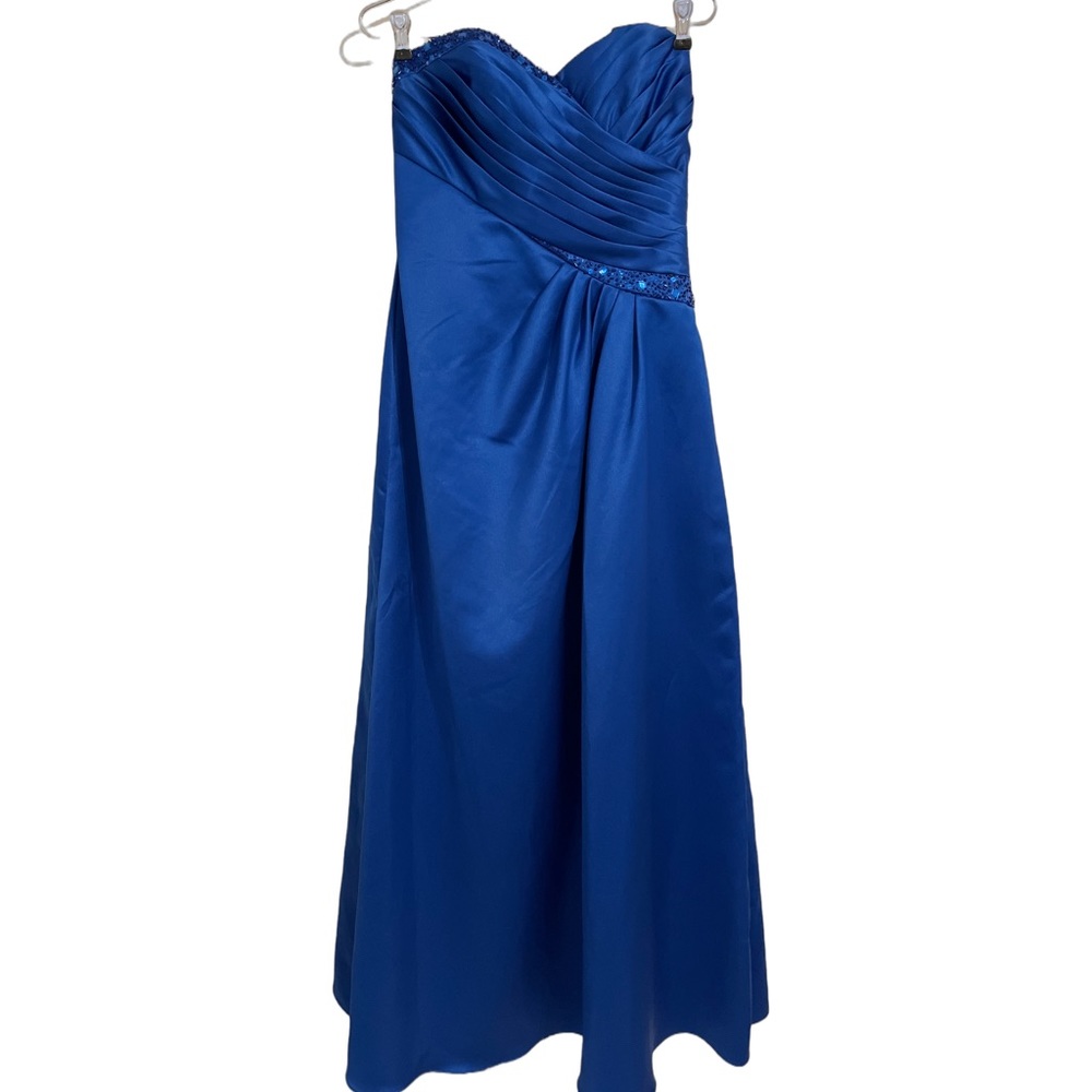 David’s Bridal Strapless Royal Blue Full Length Dress